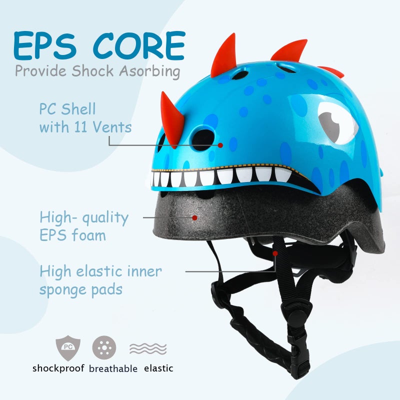 Anharluka Youth Kids Bike Helmet  Adjustable and Multi-Sport for Child Boys and Girls  3 Sizes for Kids Age 1-2-3-5-8-14 (Blue Dinosaur  Medium) - Image 2